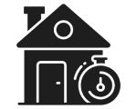 House icon with a stopwatch overlay.
