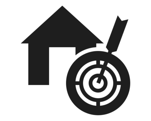 House and target icon with arrow.