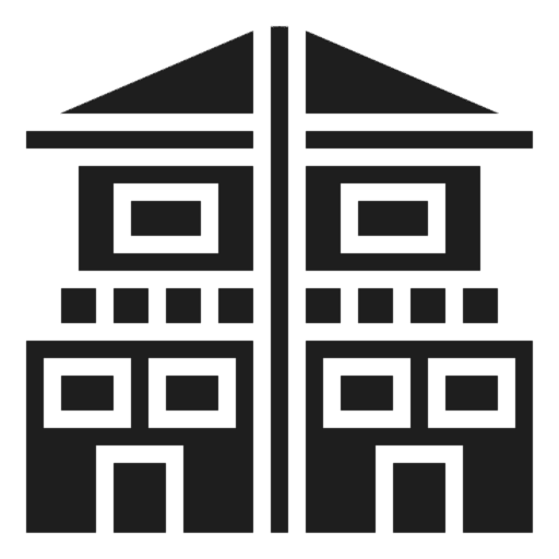 Black outline of a symmetrical building icon.