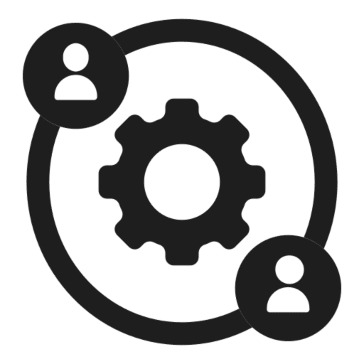 Gear icon with two person symbols.
