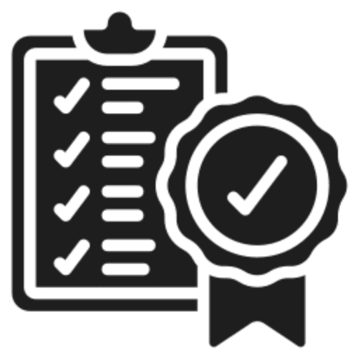 Checklist and badge with checkmark icon.
